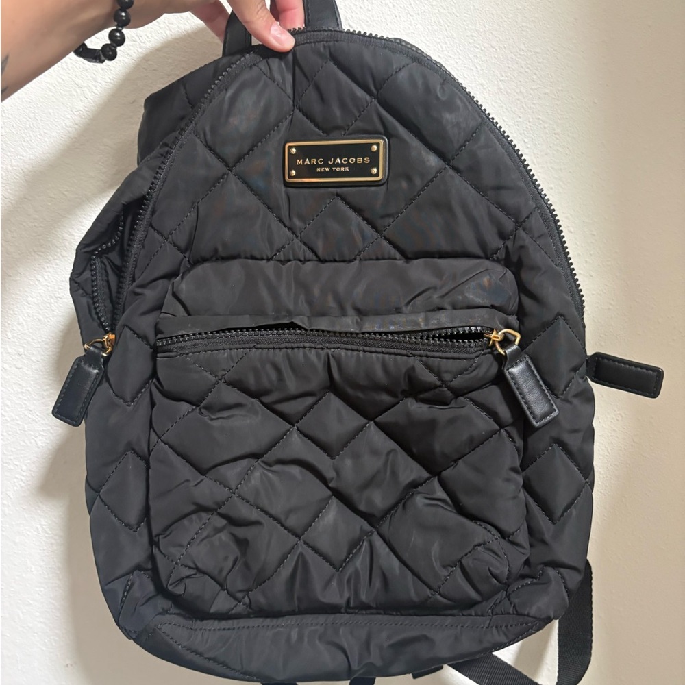 Marc Jacobs Black Quilted Nylon Backpack with Gold Hardware